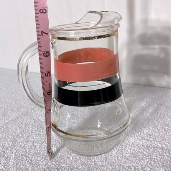 Vintage Glass Pitcher W Pink Black Gold Stripes - Picture 7 of 12